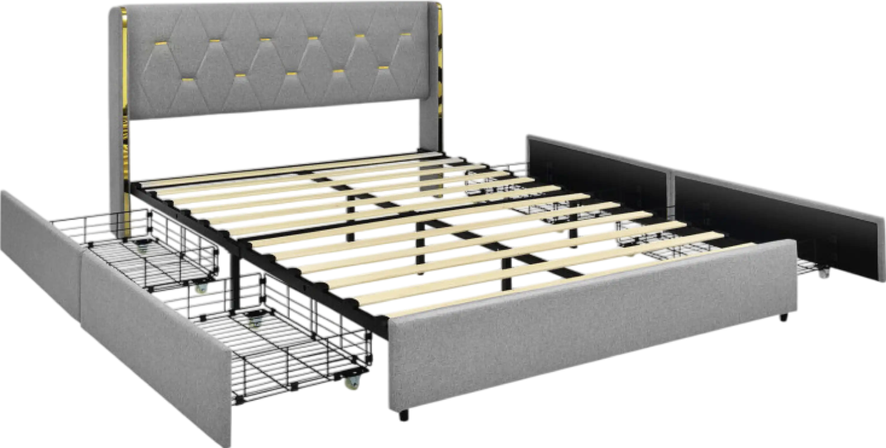 Costway Bed Frame Full Size Linen Upholstered with 4 Storage Drawers and High Headboard New