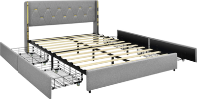 Costway Bed Frame Full Size Linen Upholstered with 4 Storage Drawers and High Headboard New