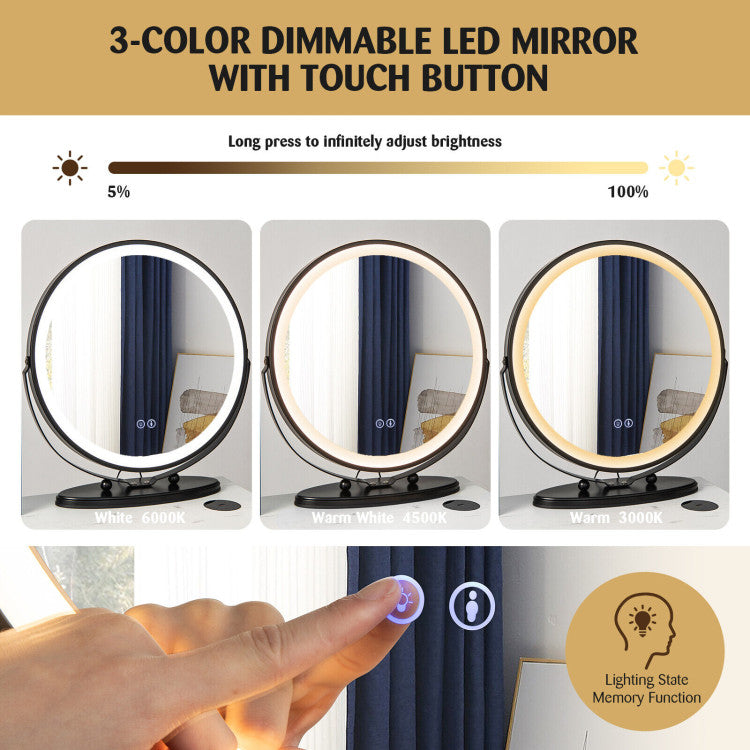 Costway Vanity Set with 3 Color Lighted Mirror and Cushioned Stool New