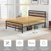 Full/Queen industrial bed frame with rustic headboard and footboard, featuring easy assembly and 1100 lbs capacity.