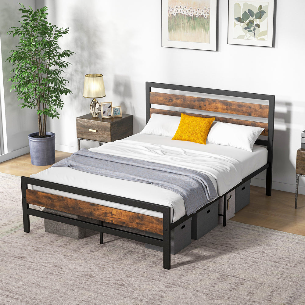 Full/Queen Industrial Bed Frame with Rustic Headboard and Footboard-Full Size - Gallery View 1 of 11