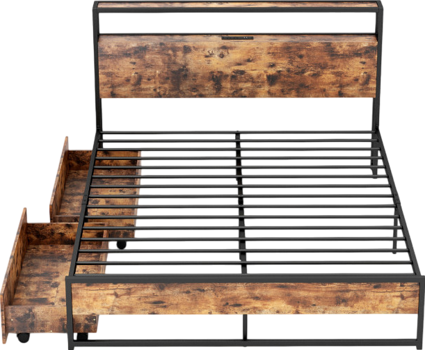 Costway Bed Frame with Storage Headboard Charging Station and Drawers New