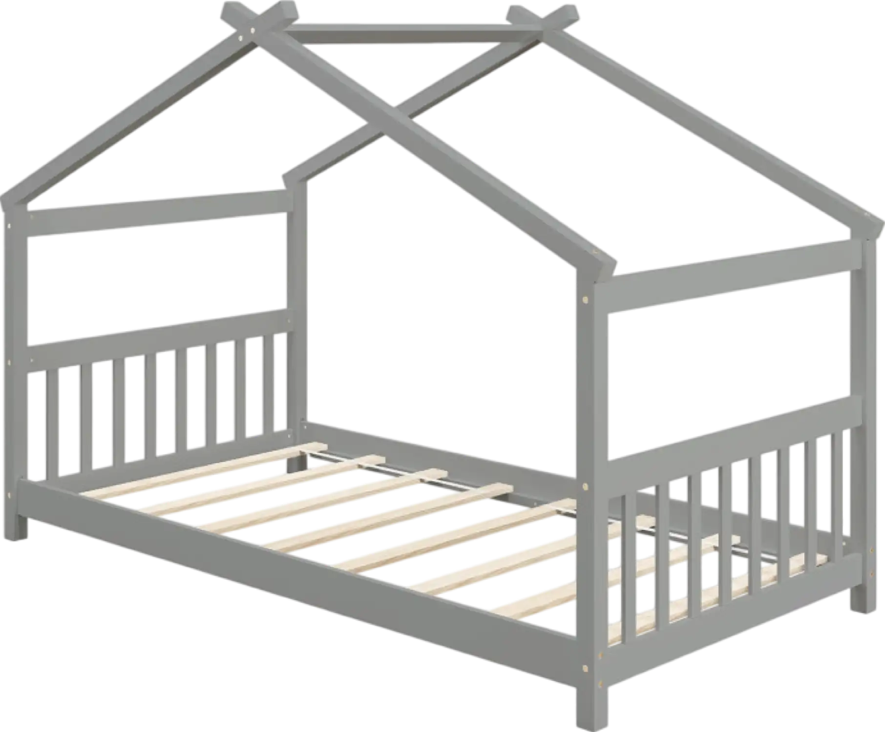 Costway Bed Frame Twin Size Wooden House Design with Roof for Kids Bedroom New