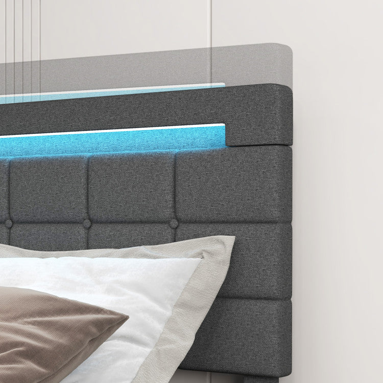 Costway Bed Frame with Upholstered Headboard LED Light Strip Storage Drawers and USB Ports New