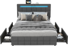 Costway Bed Frame with Upholstered Headboard LED Light Strip Storage Drawers and USB Ports New