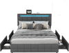 Costway Bed Frame with Upholstered Headboard LED Light Strip Storage Drawers and USB Ports New