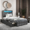 Costway Bed Frame with Upholstered Headboard LED Light Strip Storage Drawers and USB Ports New