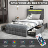 Costway Bed Frame with Upholstered Headboard LED Light Strip Storage Drawers and USB Ports New