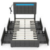 Costway Bed Frame with Upholstered Headboard LED Light Strip Storage Drawers and USB Ports New