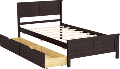 Costway Bed Frame Twin Size with Storage Drawers and Solid Wood Headboard New