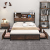 Costway Bed Frame with Bookcase Headboard Charging Station and Storage Drawers New