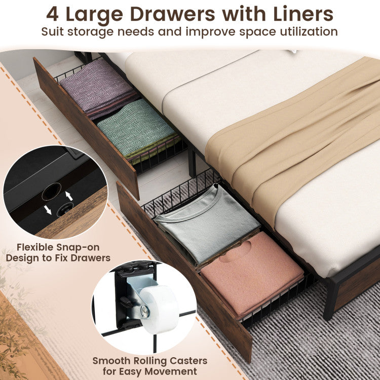 Costway Bed Frame with Bookcase Headboard Charging Station and Storage Drawers New