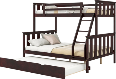 Costway Bed Frame 3-in-1 Convertible Twin Over Full Bunk Bed with Trundle and Ladder New