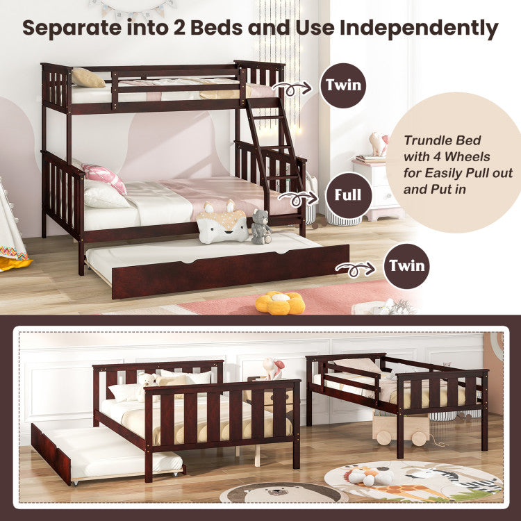 Costway Bed Frame 3-in-1 Convertible Twin Over Full Bunk