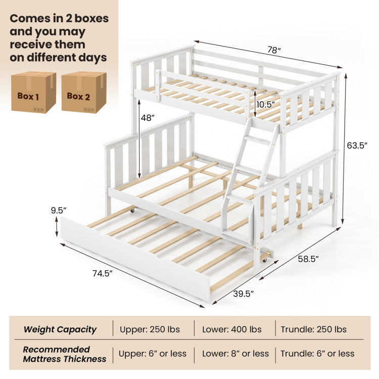 Costway Bed Frame 3-in-1 Convertible Twin Over Full Bunk