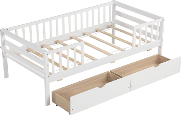 Costway Bed Frame Twin Daybed with Fence Rails and 2 Storage Drawers New