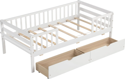 Costway Bed Frame Twin Daybed with Fence Rails and 2 Storage Drawers New