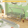 Costway Bed Frame Twin Size House with Trundle Fence Rail and Roof Design New