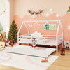 Costway Bed Frame Twin Size House with Trundle Fence Rail and Roof Design New