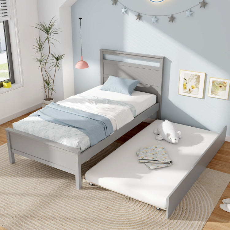 Costway Wooden Bed Frame Twin Size with Trundle 200 Lbs Capacity for Teens and Adults New