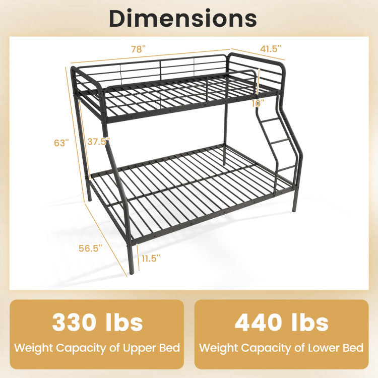Costway Bed Frame Twin Over Full Metal Bunk with Ladder and Safety Guardrails New