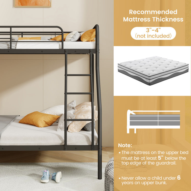 Costway Bed Frame Twin Over Full Metal Bunk with Ladder and Safety Guardrails New
