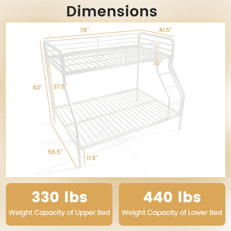 Costway Bed Frame Twin Over Full Metal Bunk with Ladder and Safety Guardrails New