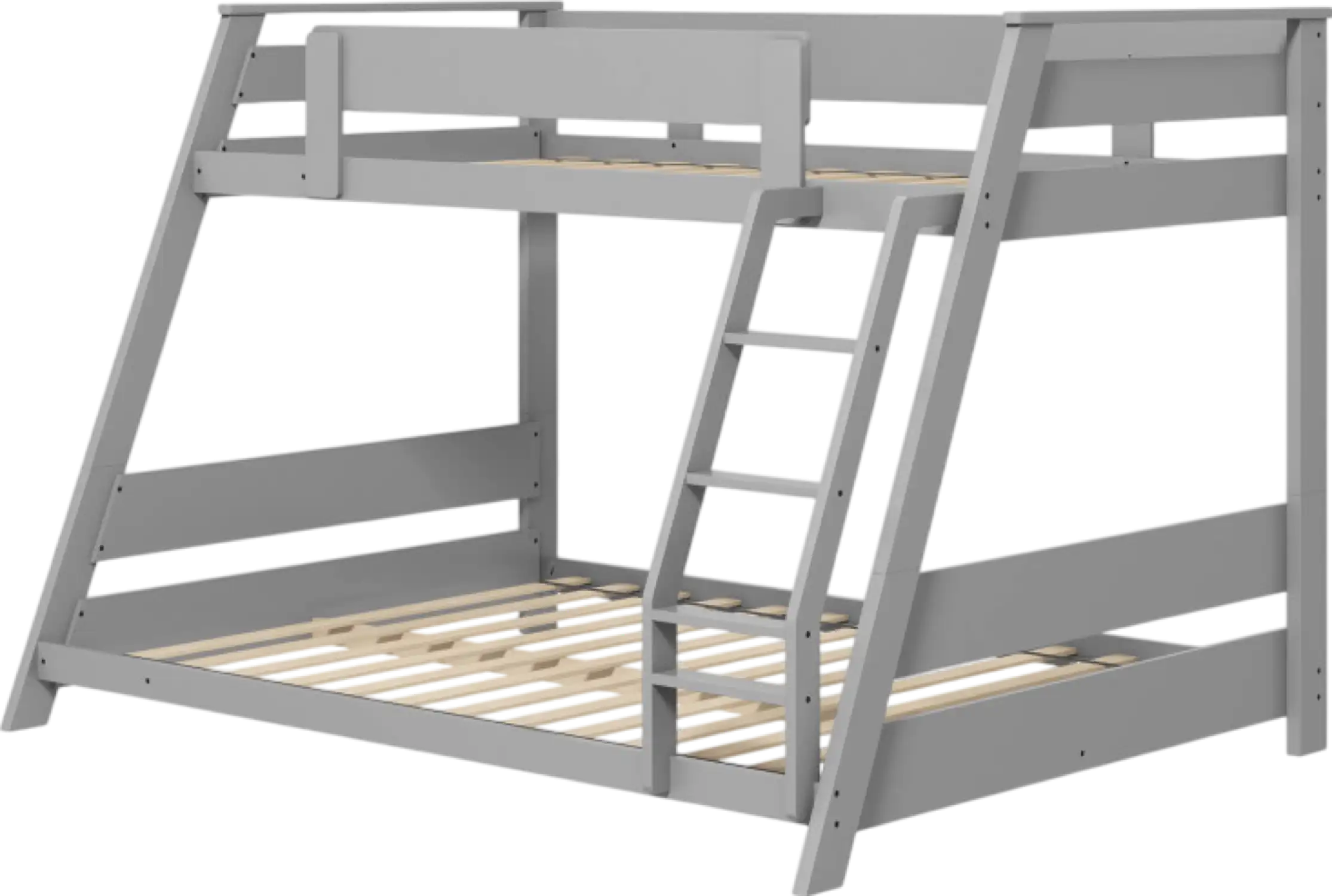 Costway Bed Frame Twin Over Full Low Bunk Convertible with Guardrails and Reversible Ladder New