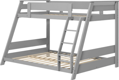 Costway Bed Frame Twin Over Full Low Bunk Convertible with Guardrails and Reversible Ladder New