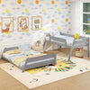 Costway Bed Frame Twin Over Full Low Bunk Convertible with Guardrails and Reversible Ladder New