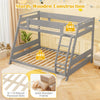 Costway Bed Frame Twin Over Full Low Bunk Convertible with Guardrails and Reversible Ladder New