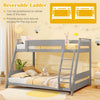 Costway Bed Frame Twin Over Full Low Bunk Convertible with Guardrails and Reversible Ladder New