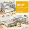 Costway Bed Frame Twin Over Full Low Bunk Convertible with Guardrails and Reversible Ladder New