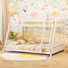 Costway Bed Frame Twin Over Full Low Bunk Convertible with Guardrails and Reversible Ladder New