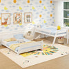 Costway Bed Frame Twin Over Full Low Bunk Convertible with Guardrails and Reversible Ladder New