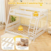 Costway Bed Frame Twin Over Full Low Bunk Convertible with Guardrails and Reversible Ladder New
