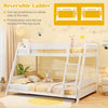 Costway Bed Frame Twin Over Full Low Bunk Convertible with Guardrails and Reversible Ladder New