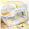 Costway Bed Frame Twin Over Full Low Bunk Convertible with Guardrails and Reversible Ladder New