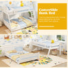 Costway Bed Frame Twin Over Full Low Bunk Convertible with Guardrails and Reversible Ladder New