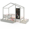 Costway Bed Frame Kids Twin Size Solid Wood House Frame with 2 Drawers and Blackboard New