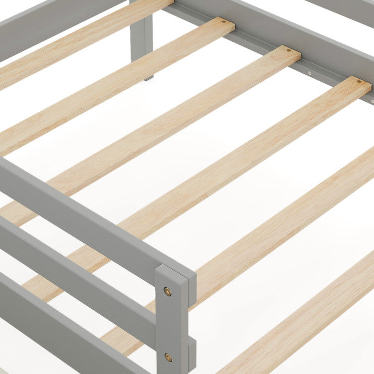 Costway Bed Frame Kids Twin Size Solid Wood House Frame with 2 Drawers and Blackboard New