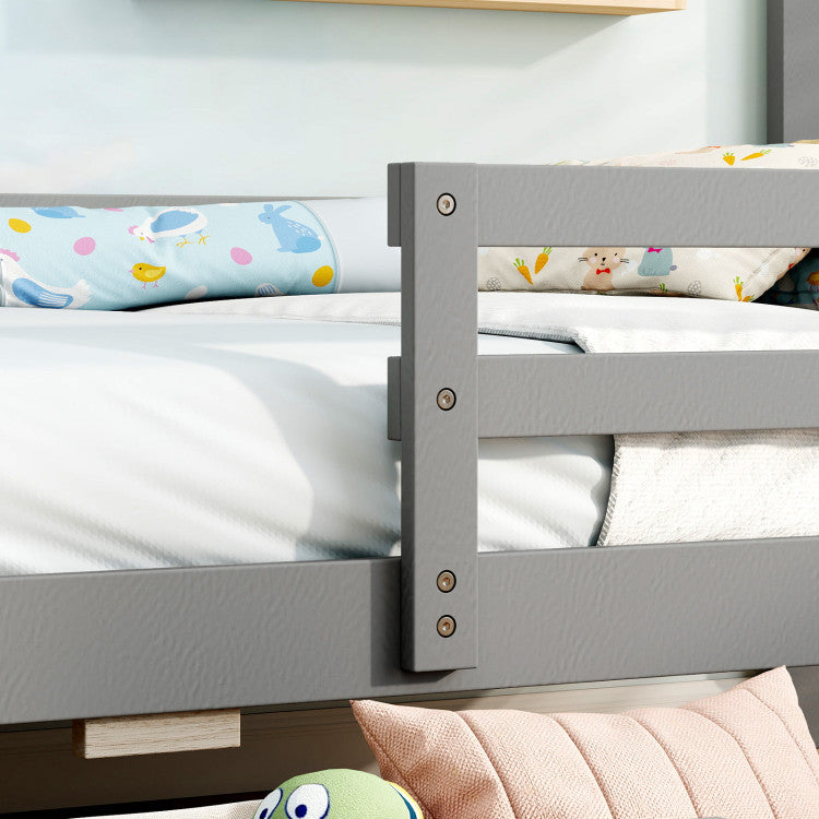 Costway Bed Frame Kids Twin Size Solid Wood House Frame with 2 Drawers and Blackboard New