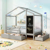 Costway Bed Frame Kids Twin Size Solid Wood House Frame with 2 Drawers and Blackboard New