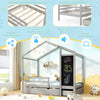 Costway Bed Frame Kids Twin Size Solid Wood House Frame with 2 Drawers and Blackboard New
