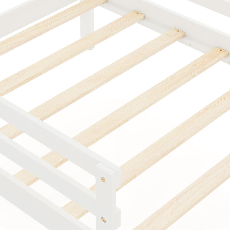 Costway Bed Frame Kids Twin Size Solid Wood House Frame with 2 Drawers and Blackboard New