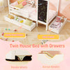 Costway Bed Frame Kids Twin Size Solid Wood House Frame with 2 Drawers and Blackboard New