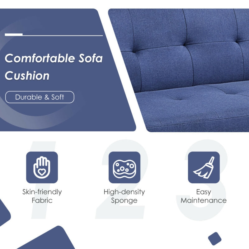 Costway Convertible Futon Sofa 3 Seat Linen With USB And Powerstrip Blue New