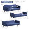 Costway Convertible Futon Sofa 3 Seat Linen With USB And Powerstrip Blue New