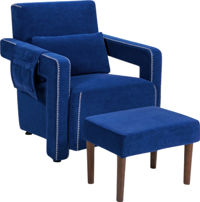 Costway Accent Chair Modern Berber Fleece with Ottoman and Wood Frame New