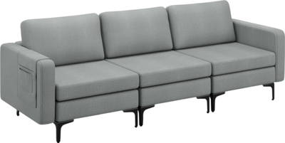 Costway Sofa 3-Seat Sectional Couch with Steel Frame and and Armrest Organizer New